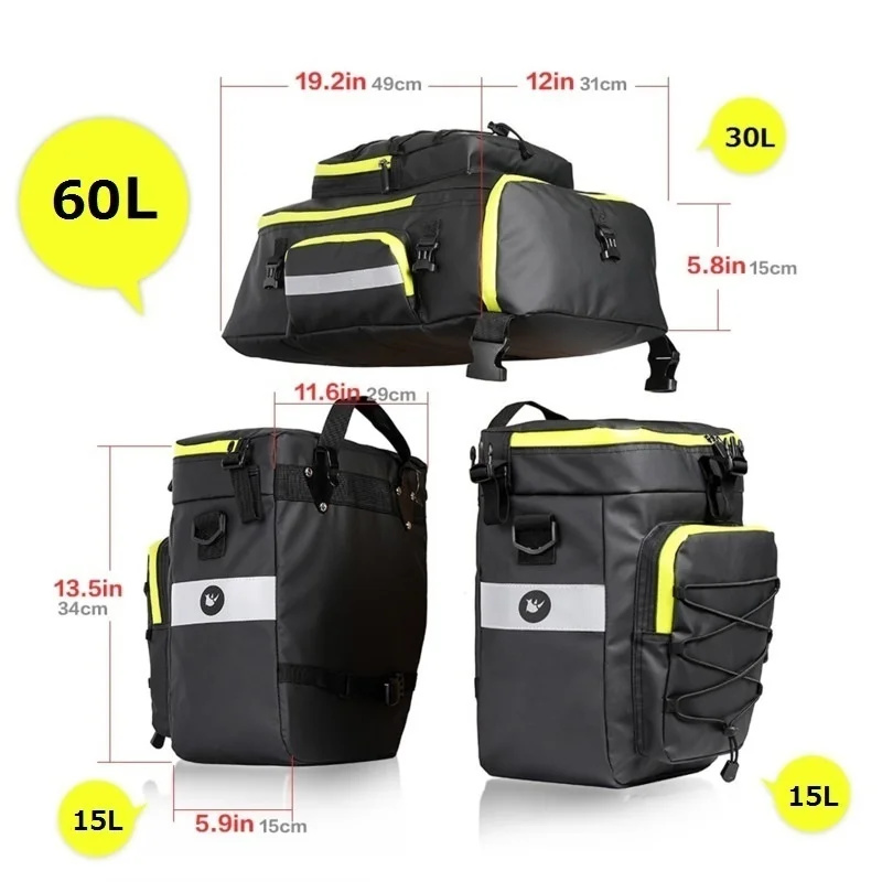 60L 3 In 1 Mountain Road Bicyc - огляд і ціна Panniers Waterproof Rear